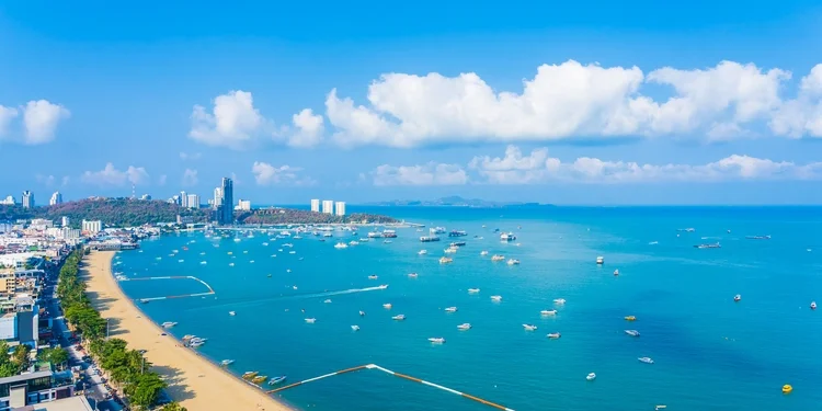 Beach sea ocean bay and architecture building in Pattaya city. thailand health care