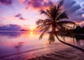 Bright sunset on a tropical paradise.