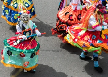 Person wearing costume during Panama National Day parade celebrating the separation of Panama from Colombia. fiestas patrias
