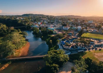 Aerial view of San Ignacio alongside the Macal River Belize